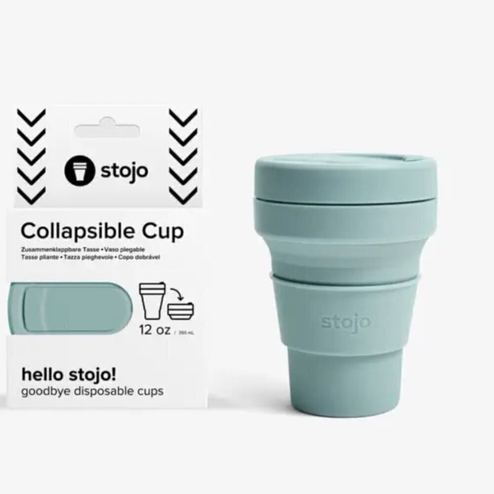 STOJO Collapsible 12 OZ Reusable To-Go Pocket Size Cup Hot/Cold Aquamarine